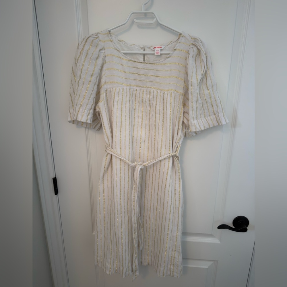 Joe Fresh White Dress with Gold Accent Stripes